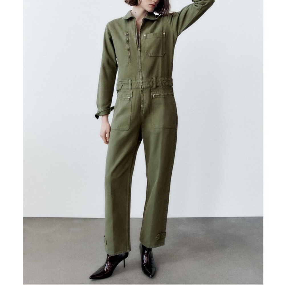 Zara Olive Green Women's Utility Jumpsuit - Picture 3 of 7